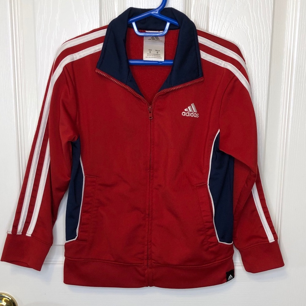 Boys size 6 Adidas Indicator Full Zip Red School Jacket Coat - Picture 2 of 6